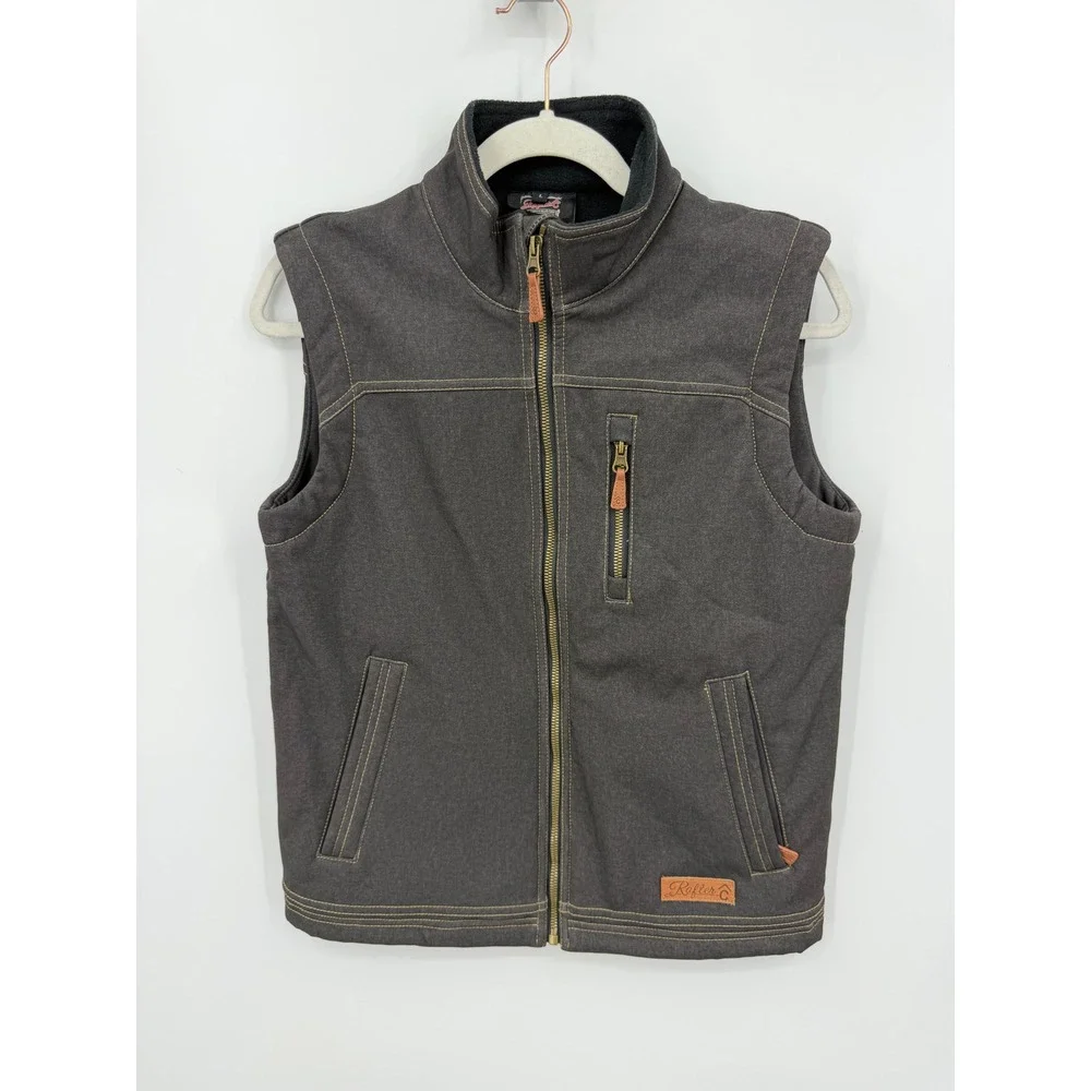 Roper Cowboy Collection Vest Kids Large Brown Canvas Fleece Lined Full Zip
